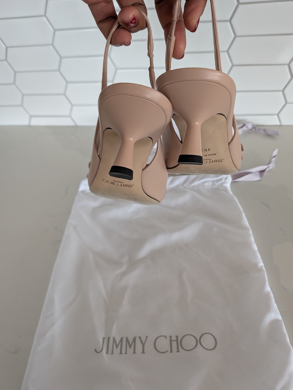 Jimmy Choo Women's Nude Slingback Flower Pointed-Toe Pumps - Picture 3 of 9